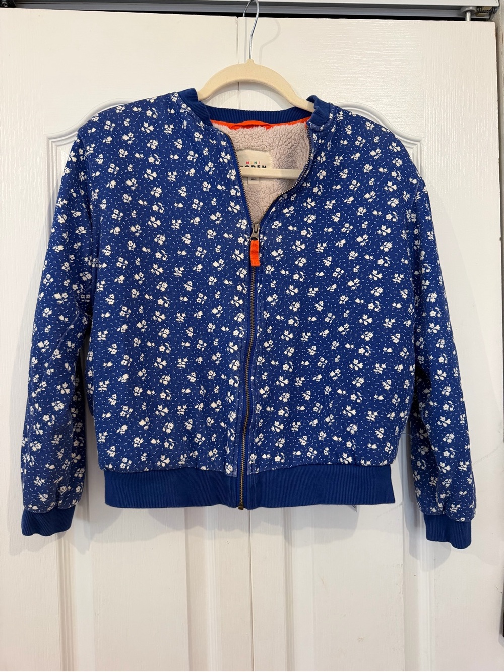 Mini Boden Blue Floral Quilted Zip Jacket 13-14